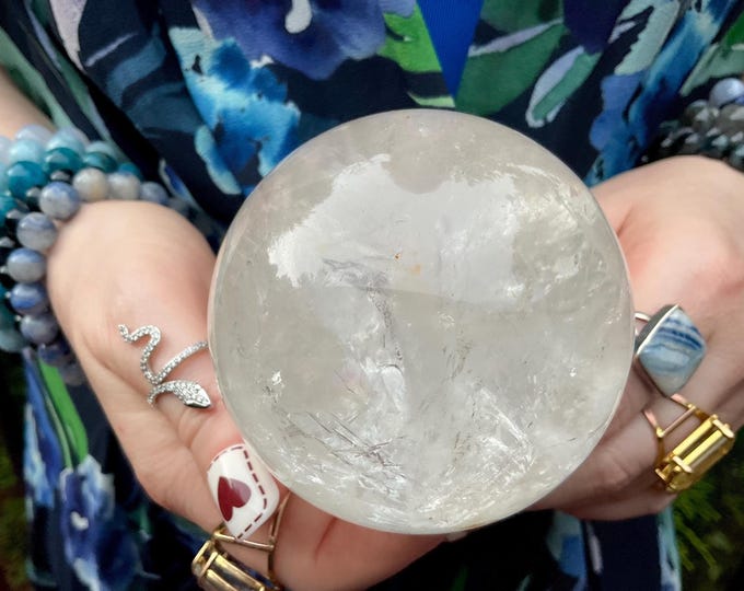 Clear Quartz Crystal Ball ~ Large 1 lb. 6 oz. ~ 3" Wide ~ Sparkling Rainbow inclusions ~ Metaphysical Home Decor ~ Fast & Free Shipping, USA
