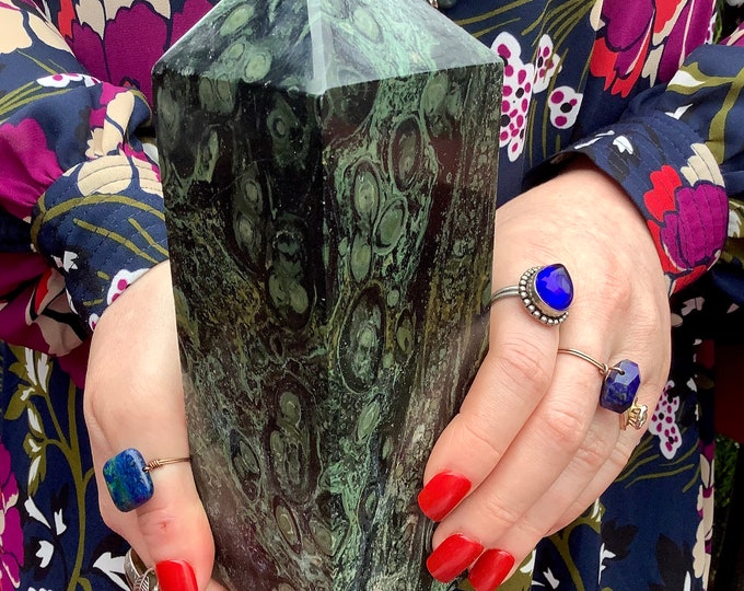 Kambaba Jasper Crystal Generator ~ Large 3 Lb. 2 oz. Tower ~ 7" Tall ~ Black & Green Colors ~ Reiki, Feng Shui Décor ~ Fast Shipping
