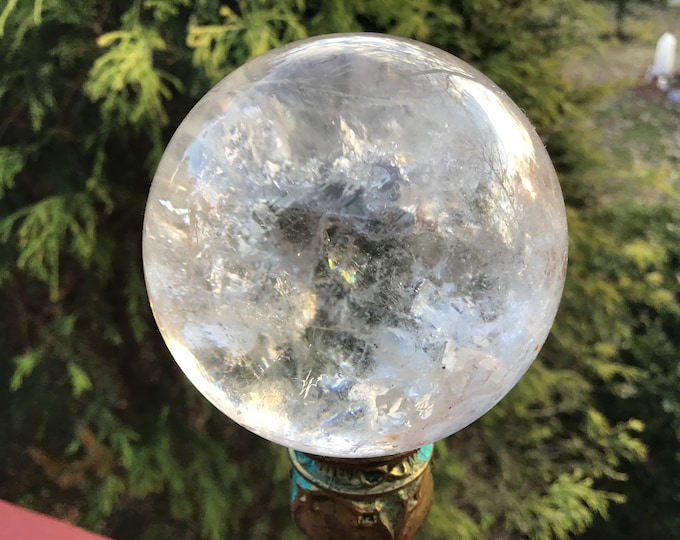 Ultra Clear Quartz Crystal Ball ~ 9 oz. ~ 2" Wide ~ Sparkling Sphere ~ Rainbow Inclusions ~ Home Decor ~ Fast & Free Shipping from U.S.A. ~