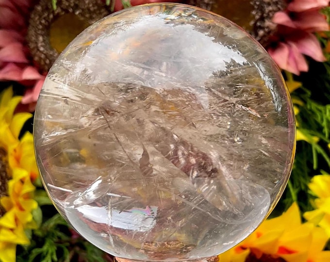 Clear Quartz Crystal Ball ~ 15 oz. ~ 2 1/2" Wide ~ Sparkling Rainbow Inclusions ~ Museum Quality Metaphysical Home Decor~ Fast Free Shipping