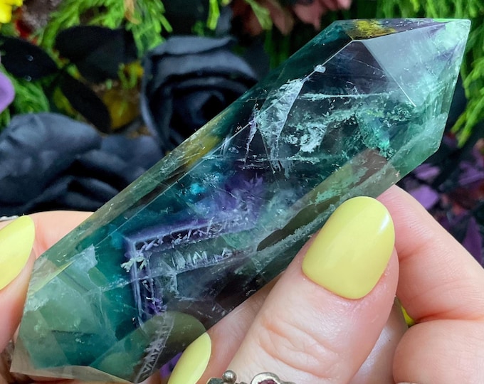 Rainbow Fluorite Double Terminated Wand ~ Large 5.5 oz. ~ 4 1/2" Long ~ Blue, Green, Purple
