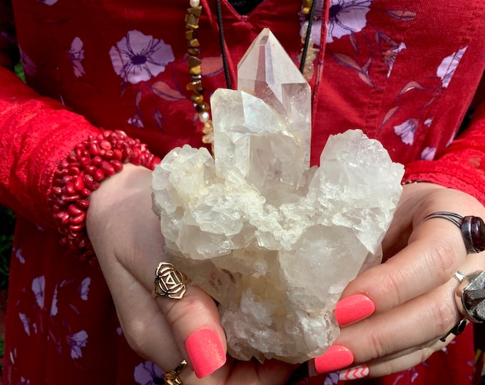 Clear Quartz Crystal Cluster ~ Large 1 Lb. ~ 5" Long ~ Sparkly Points, Natural Home Decor ~ Fast & Free Shipping, USA + Global Shipping ~