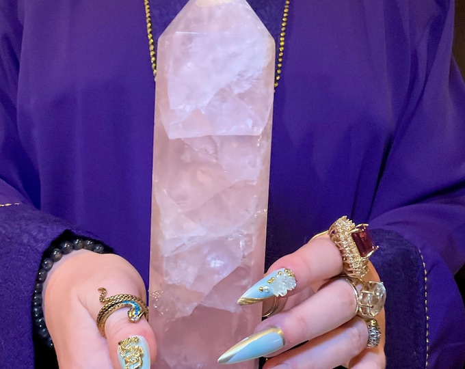 Rose Quartz Crystal Generator ~ Large 1 lb. 3 oz. ~ ~ 7" Tall Tower ~ Swirling Clear Pink Colors ~ Fast & Free Shipping ~ Home Decor, Altar