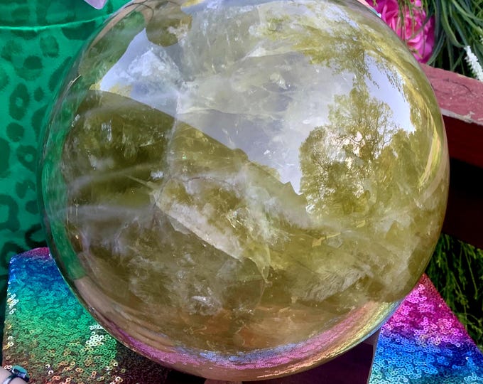 Citrine Crystal Ball ~ Large 23 lb.  ~7 1/2" Wide ~ Natural Golden Color ~ Custom Wooden Display Stand ~ Fast & Free Shipping from U.S.A