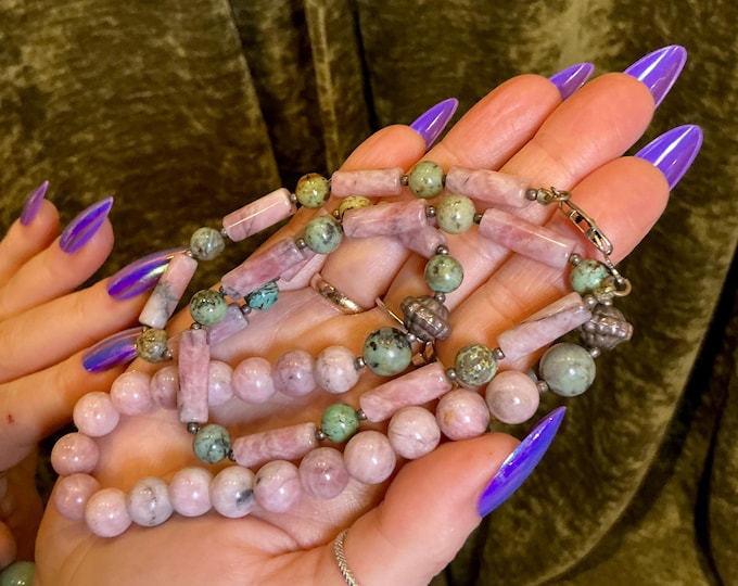 Rhodonite & Turquoise Vintage 26" Necklace ~ Genuine Beaded Gemstones ~ Sacred Adornment