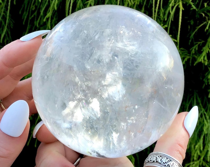 Clear Quartz Crystal Ball ~ 1 Lb ~ 2 1/2" Wide Translucent Sphere ~ Red Sand Inclusions ~ Stunning Natural Home Decor ~ Fast & Free Shipping
