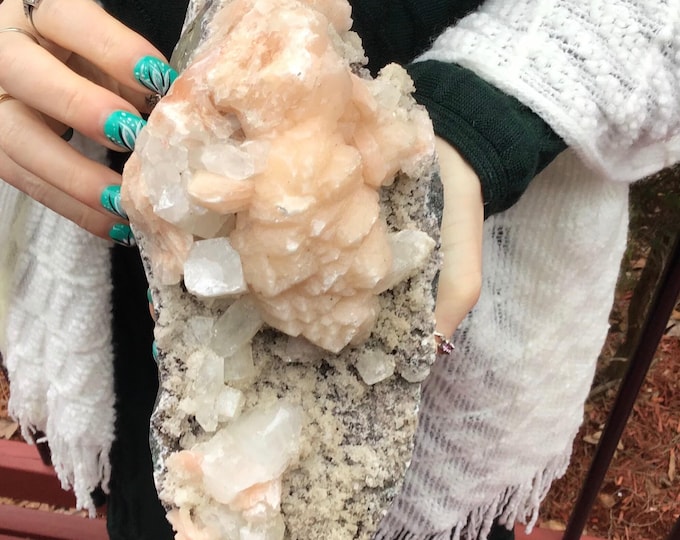 CLEARANCE! ~ Stilbite Apophyllite Crystal Cluster ~ Large 5 Lb. ~ 6" Long ~ Stunning Peach & White Cubic Zeolite Specimen