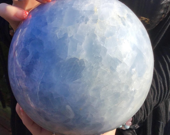 Blue Celestite Crystal Ball ~ Large 14 Lb. 15 oz ~ 6" Polished Sphere ~ Home Decor, Meditation, Office ~ Fast & Free Shipping from U.S.A. ~