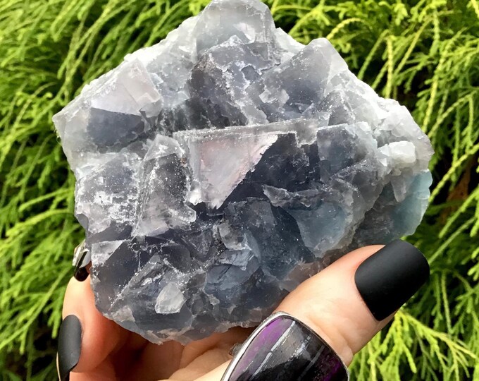 Purple Fluorite Crystal Cluster ~ 11 oz. ~ 3" Long ~ Blue Sparkling Mineral Matrix ~ Ancient Translucent Cubic Formation ~ Fast Shipping