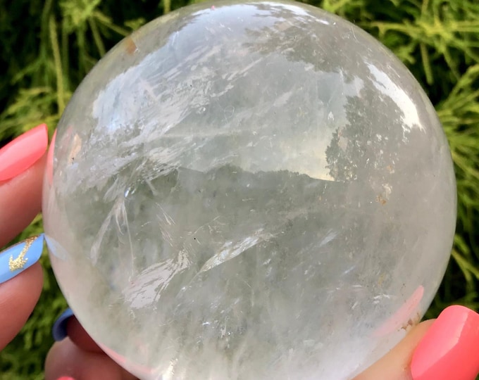 Clear Quartz Crystal Ball ~ 1 Lb. 3 oz. ~ 3" Wide Polished Sphere ~ Sparkling Inclusions ~ Natural Home Decor ~ Fast & Free Shipping