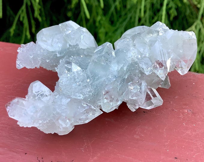 Ultra-Clear Apophyllite Crystal Cluster ~ 2 oz. ~ 2 1/2" Long ~ Sparkling High Luster ~ Handheld Meditation Size ~ Reiki