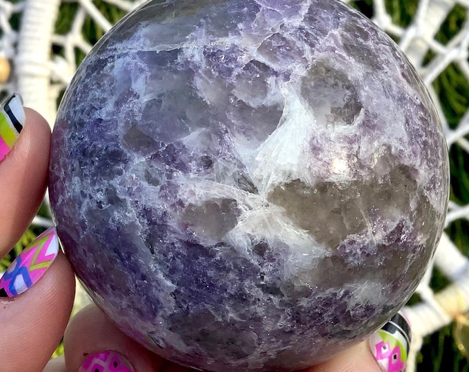 CLEARANCE ~ Lepidolite Crystal Ball ~ 14 oz. ~ 2" Wide Sphere ~ Sparkling Lilac Colors ~ Reiki, Altar, Feng Shui Display