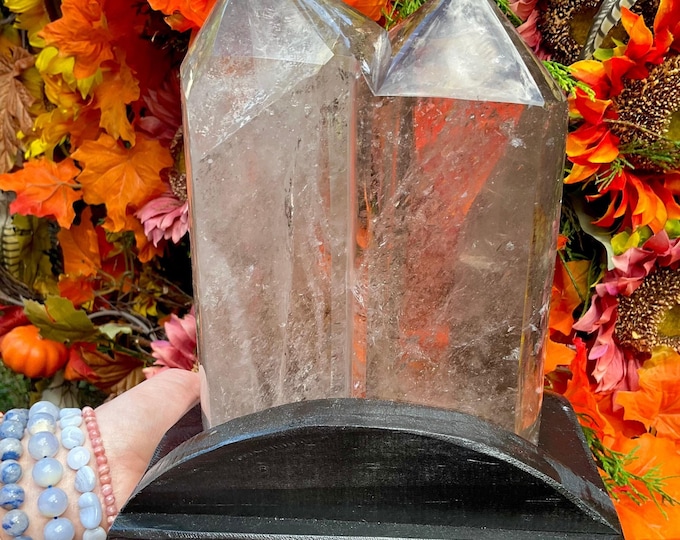 Clear Quartz Crystal Twin Flame Generator ~ Large 6 lb. 11 oz. ~ 8" Tall Double Point Tower ~ Custom Wood Stand ~ Fast Shipping from USA