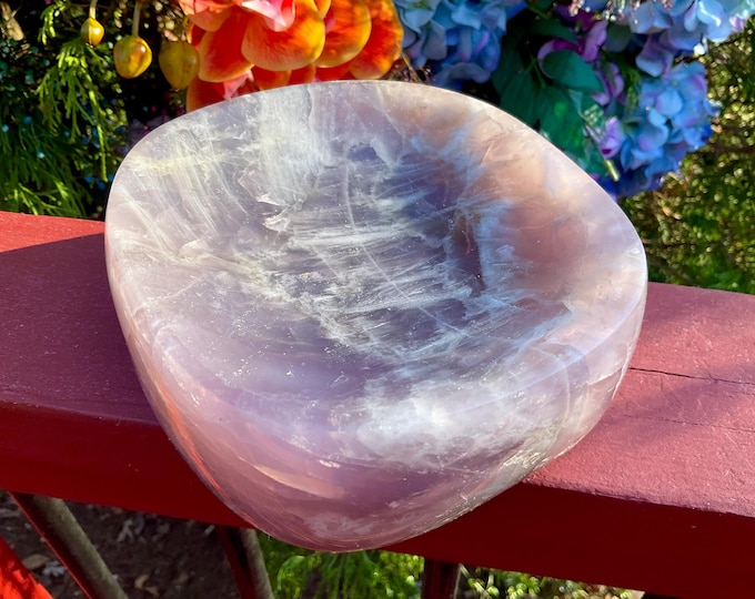 Rose Quartz Crystal Bowl ~ Large 4 Lb. 11 oz. ~ 6" Wide ~ Natural Polished Mineral Gemstone Jewelry Dish ~ Altar Display ~ Fast Shipping