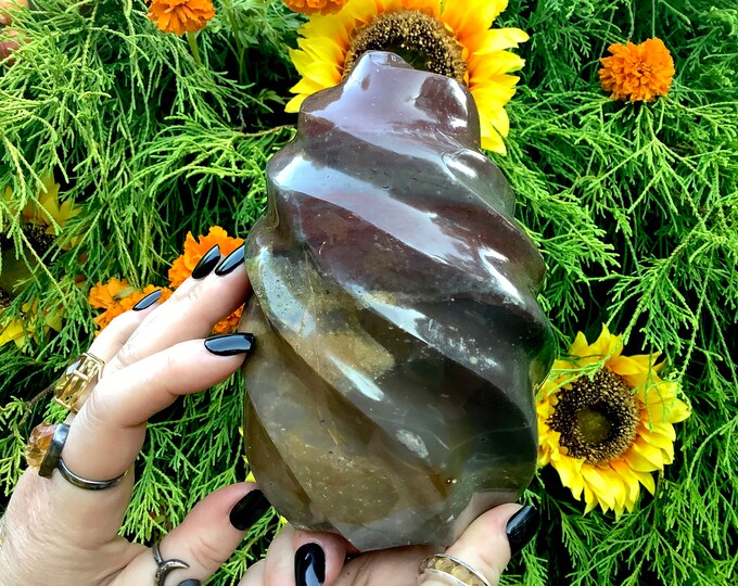 Desert Jasper Crystal Flame ~ Large 3 Lb. 10 oz. ~ 6" Tall ~ Golden, Red, Green Colors ~ Displays Beautifully ~ Fast & Free Shipping U.S.A.