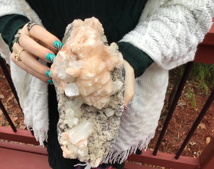 Stilbite Apophyllite Crystal Cluster ~ Large 5 Lb. ~ 6" Long ~ Stunning Peach & White Cubic Zeolite Specimen ~ Fast, Free Shipping from USA