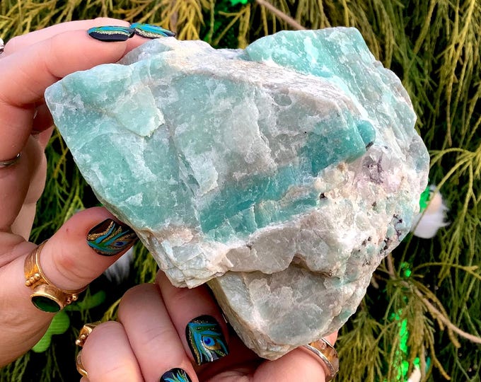Amazonite Crystal Cluster ~ Large 2 Lb. 15 oz. ~ 4" Long ~ Natural, Unpolished Mineral Specimen ~ Throat Chakra Reiki Healing Altar Display