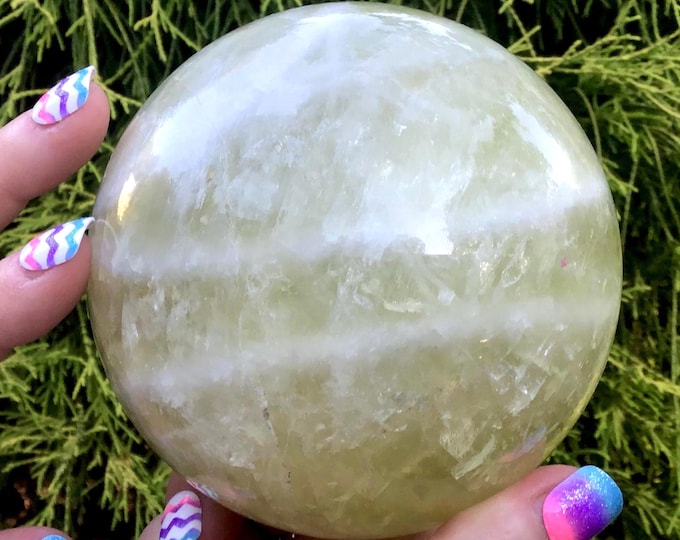 Citrine Crystal Ball ~ Large 2 Lb. 15 oz. ~ 3 1/2" Wide ~ Sparkling Inclusions, White Quartz Bands ~ Natural Yellow Color ~ Free Shipping ~