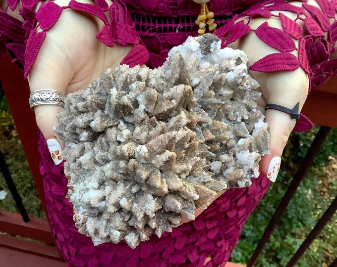 Cave Calcite Crystal Cluster ~ Large 2 Lb. 2 oz. ~ 5" Long ~ Natural Display Mineral On Matrix ~ Sparkling Points ~ Fast & Free Shipping
