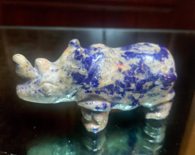 Sodalite Vintage Hand Carved Rhinoceros 3 oz. ~ 2 1/2" Long ~ Hand Carved ~ Animal Totem, Altar, Reiki Display