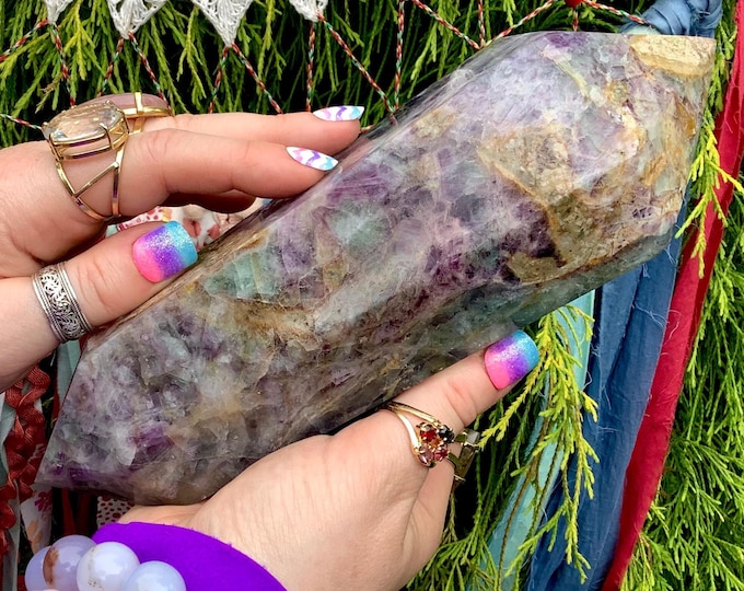 Rainbow Fluorite Double Terminated Wand ~ 3 Lb. 10 oz. ~ 9" Long ~ Sparkling Green Purple, Blue Swirling Colors