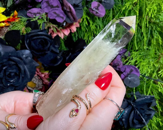 Citrine Quartz Crystal Wand ~ Large 5.9 oz. ~ 6" Long ~ High Altitude Himalayan Point ~ Clear Yellow Phantoms Sparkling Rainbow Inclusions