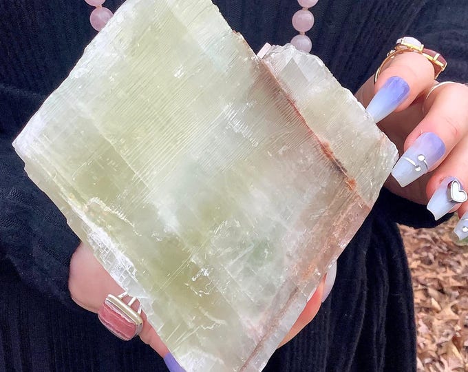 Green Calcite Crystal Cluster ~ Large 3 Lb. 11 oz. ~ 4 1/2" Tall ~ Rainbow Green White & Honey Colors