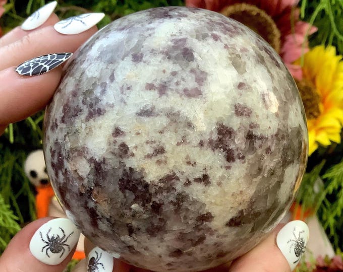 Lepidolite Crystal Ball ~ 1 Lb. 14 oz. ~ 3 1/2" Wide Sphere ~ Sparkling Purple, Red, Lilac Colors ~ Fast & Free Shipping
