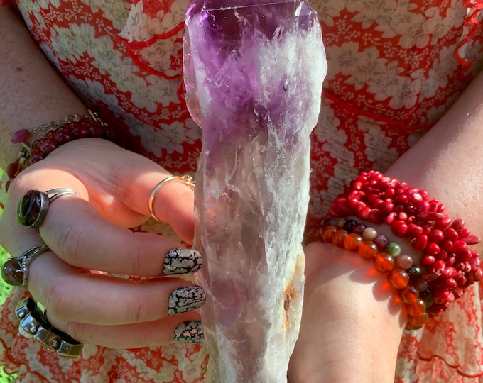 Amethyst Crystal Wand ~ Large 14 oz ~ 8" Long ~ Sparkling Violet Purple Quartz Colors ~ Citrine Inclusions ~ Ametrine ~ Fast & Free Shipping