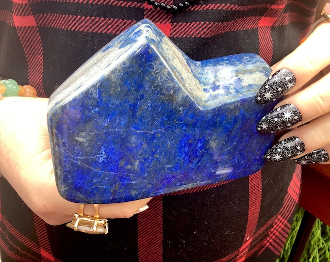 Lapis Lazuli Freeform Crystal ~ 1 Lb. 8 oz. ~ 4 1/2" Long ~ Sparkling Deep Blue Indigo Color ~ Third Eye Chakra Stone, Reiki, Altar, Display