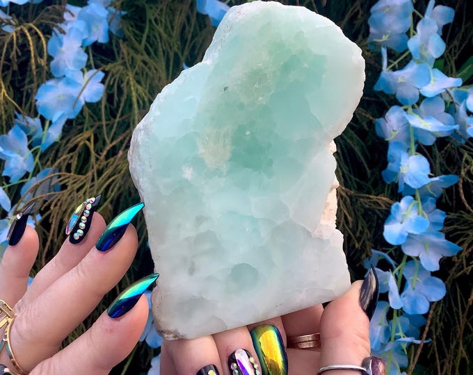 Caribbean Blue Calcite Crystal ~ Large 15 oz. ~ 4 1/2" Long ~ Throat Chakra Reiki Healing Altar Display ~ Metaphysical Home Decor ~