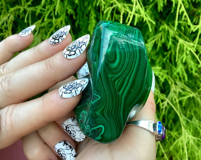 Malachite Freeform Crystal ~ Large 7.6 oz. ~ 2 1/2" Long ~ Beautiful Polished Green Mineral Specimen Display ~ Swirling Bullseye Patterns ~