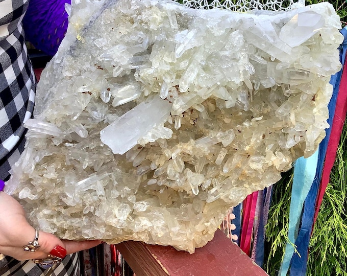 Clear Quartz Crystal Cluster ~ Large 25 Lb. ~ 11" Long ~ Ultra Sparkling Water Clear Points ~ Natural Healing Decor