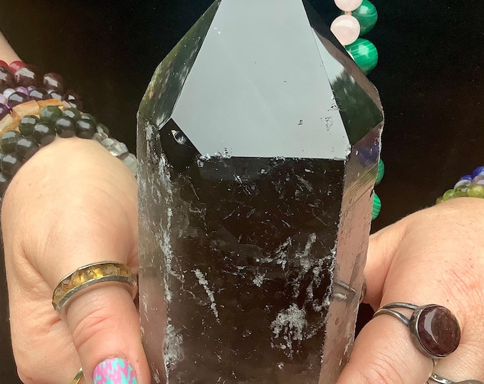 Smokey Quartz Crystal Generator ~ Large 1 Lb. ~ 4 1/2" Tall Tower ~ Dark Black Color ~ Fast & Free Shipping