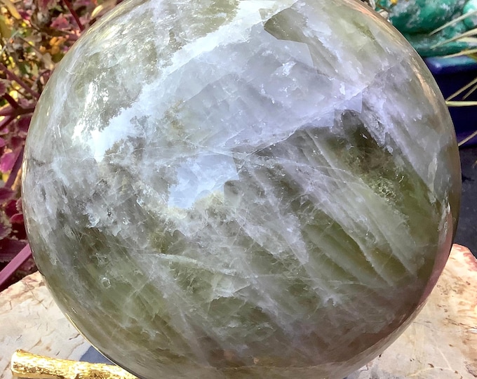 Citrine Crystal Ball ~ Large 12 Lb. 15 oz ~ 6" Wide ~ Natural Golden Yellow Colors ~ Banded White Quartz Lines ~ Sparkling Silver Inclusions