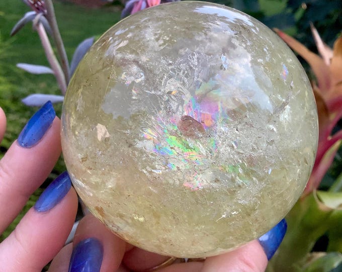 Citrine Crystal Ball ~ Large 1 Lb. 6 oz. ~ 2 1/2" Wide ~ Golden Phantom Inclusions ~ Altar, Meditation, Reiki, Decor ~ Fast & Free Shipping