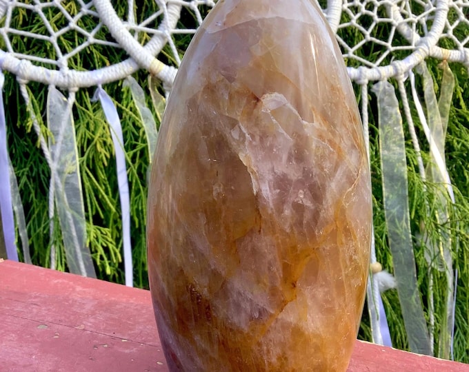 Golden Healer Quartz Crystal Free Form Pillar ~ 3 lb. 10 oz. ~ 7" Tall ~ Vivid Gold Rainbow Colors ~ Fast & Free Shipping ~