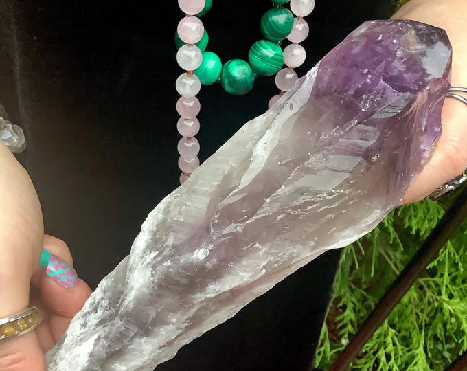 Amethyst Crystal Wand ~ Large 1 Lb. ~ 8" Long ~ Naturally Sparkling Violet Purple Colors ~ Citrine Inclusions ~ Fast & Free Shipping ~