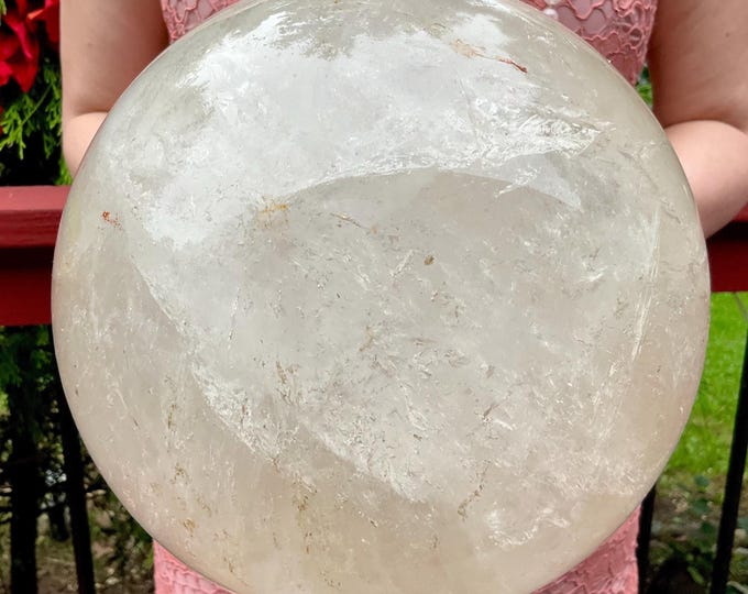 Extra Large 25 Lb. Clear Quartz Crystal Ball ~ 8" Wide ~ Golden Healer Inclusions ~ Stunning Metaphysical Home Decor ~ Centerpiece Display
