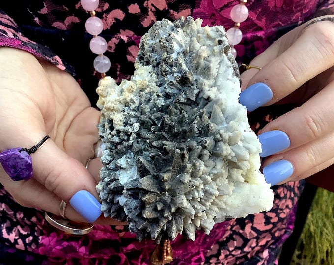 Cave Calcite Crystal Cluster ~ Large 15 oz. ~ 4" Long ~ Natural Display Mineral on Matrix ~ Sparkling Points ~ Fast & Free Shipping, USA ~