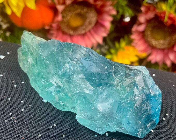 Blue Fluorite Crystal Cluster ~ 3.3 oz. ~ 3" Long ~ Sparkling Mineral Matrix ~ Ancient Blue Translucent Cubic Formation ~ Fast Shipping, USA