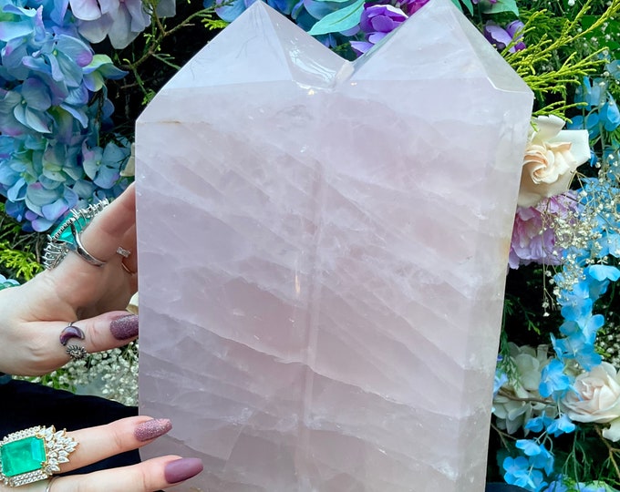 Large Rose Quartz Twin Flame Generator: 20 lb Feng Shui Crystal Decor