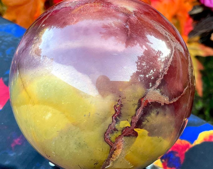 Mookaite Jasper Crystal Ball ~ 1 Lb. 7 oz. ~ 3" Wide ~ Colorful Red, Yellow, Pink Sphere ~ Fast & Free Shipping, USA + Global Shipping ~