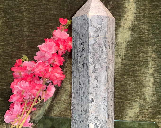 Emperor Gray Jasper Crystal Generator ~ 10Lb. ~ 12" Tall ~ Silver Black White Inclusions