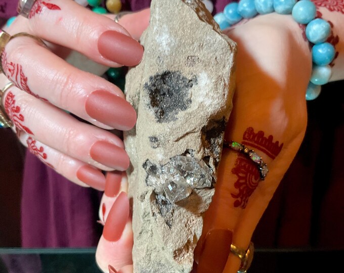 Herkimer Diamond Quartz Large 1 Lb. Crystal Cluster on Natural Matrix ~ 5" Long Sparkling Druzy Caves ~ Mined in N.Y. Ace Of Diamonds