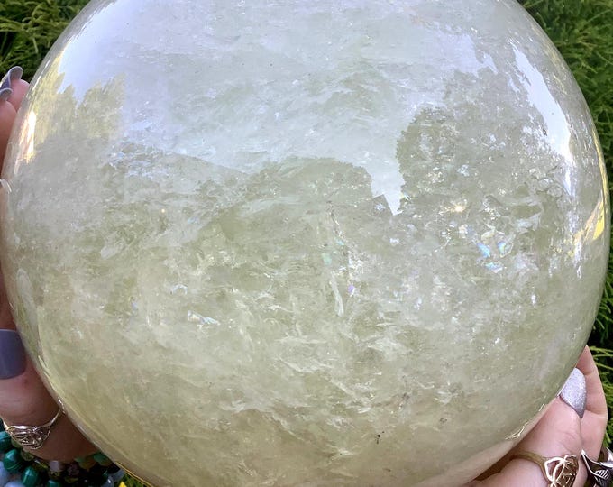 Citrine Crystal Ball ~ Large 23 lb. 11 oz ~ 7" Wide ~ Sunshine Yellow Sphere ~ Golden Banded Quartz ~ Sparkly Inclusions ~ Free Shipping ~