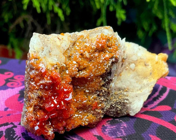 CLEARANCE ~ Vanadinite on Barite Cluster ~ 4 oz. ~ 2 1/2" Long ~ Sparkling Red Crystals ~ Gorgeous Display Crystal
