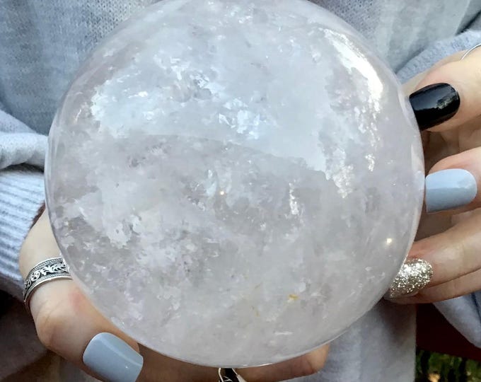 Quartz Crystal Ball 3 Lb. Polished Sphere ~ 4" Wide ~ Beautiful Clear Sparkly Inclusions ~ Reiki, Altar, Feng Shui, Meditation Room Display