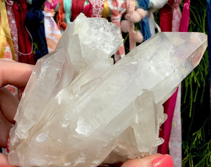 Clear Quartz Crystal Cluster ~ Large 1 Lb. ~ 5" Long ~ Sparkly Points, Natural Home Decor