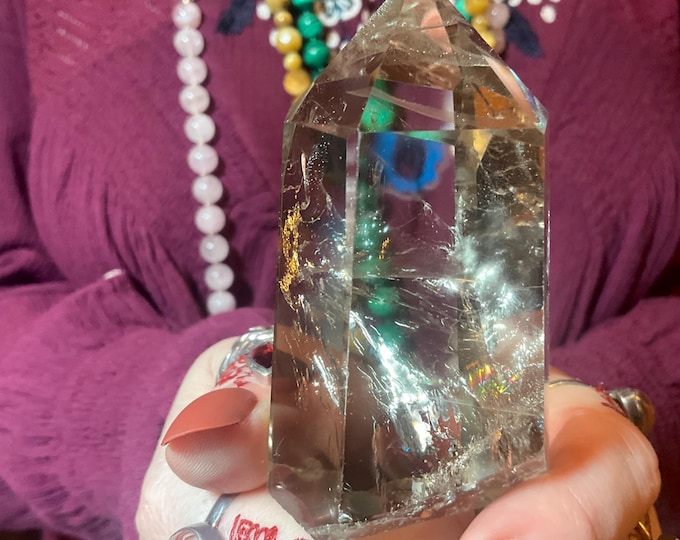 Quartz Crystal Generator Large 6 oz. Tower ~ 3" Tall ~ Ultra Clear Gem Cut Polished Point ~ Colorful Rainbow Colors